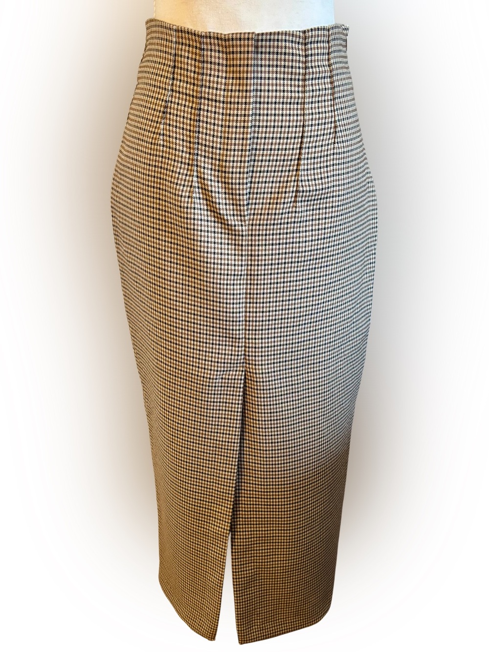 Zara brown and cream Houndstooth Pencil Skirt